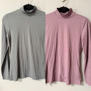 32 Degrees Cozy Heat Mock-Neck Top Bundle in Grey and Berry. Size Small